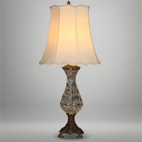 Crystal Cut Glass Lamp with Brass Base