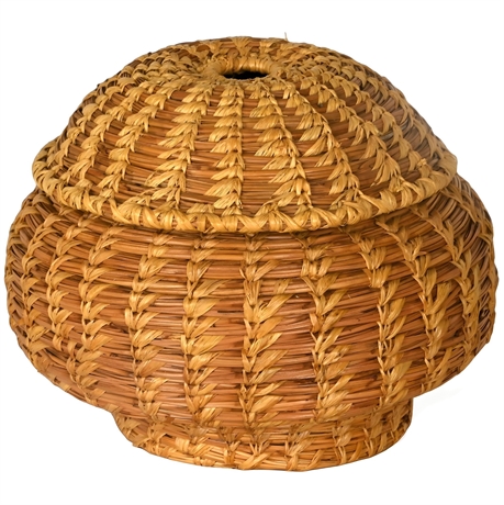 Pine Needle and Raffia Lidded Basket