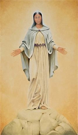 Carl Faber Original — Indigenous Madonna on Stone Outcrop, Gila NM Period