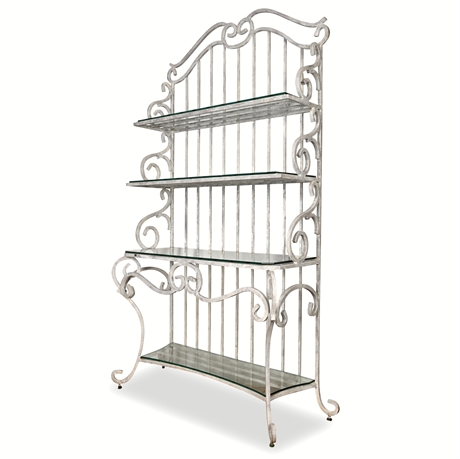 French Iron & Glass Étagère — 85" Tall, Scrollwork Display