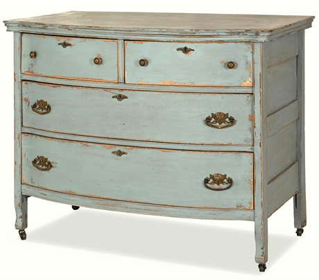 Antique Pale Blue Wood Caster Dresser