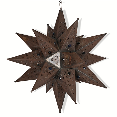 14.5" Punched Steel Moravian Star Pendant Light with Glass Marbles