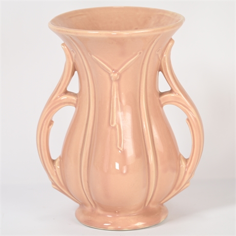 Vintage McCoy Salmon Pink Double Handled Vase