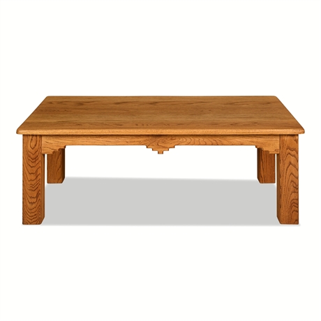 Solid Oak Rectangular Coffee Table with Notched Skirt & Post Legs
