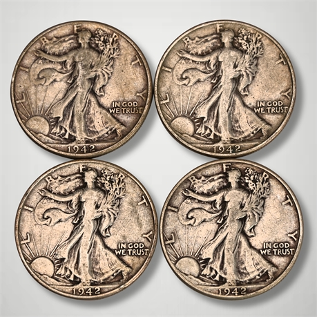 (4) 1942 Walking Liberty Silver Half Dollars