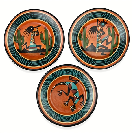 Set of 3 Jesús Díaz Hand-Painted Wall Hanging Plates, 8"