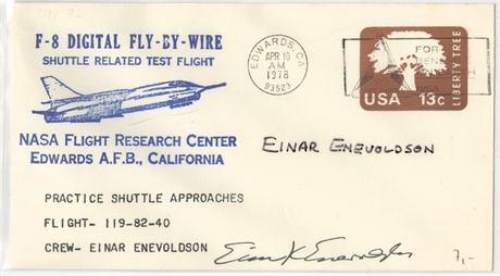 Einar Enevoldson Signed F-8 Digital Fly-By-Wire Shuttle Test Flight Cover, 1978