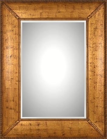 84" Antiqued Gold Craquelure Beveled Wall Mirror — Overmantle Scale