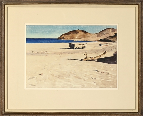 Original Omer Seamon 'Beach at Salina Cruz' Watercolor