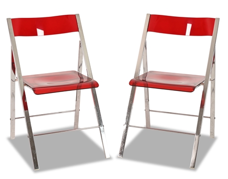 Pair Red Acrylic Folding Chairs