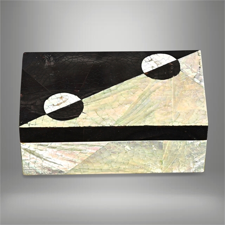 Mother-of-Pearl & Black Shell Inlaid Geometric Hinged Box