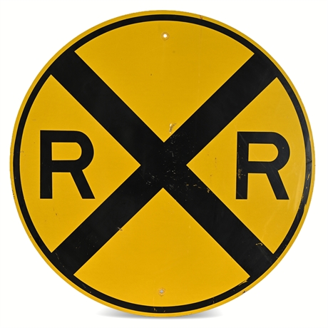 Vintage Aluminum “R R” Railroad Advance Warning Sign – 36” Round, MUTCD-Era