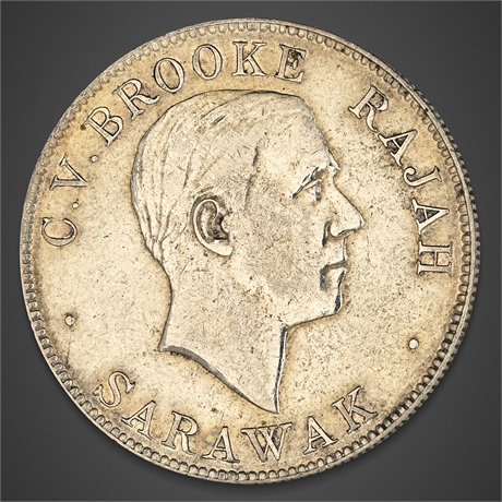 1927 Sarawak 50 Cents – Silver, Brooke Raj Issue, H Mint Mark