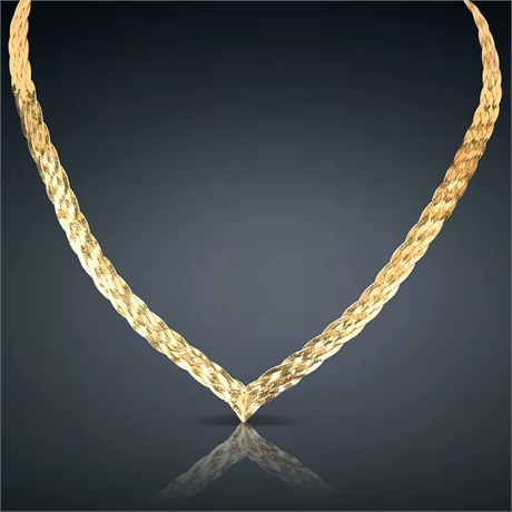 Elegant 14K Solid Gold Braided Necklace