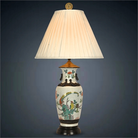 Chinese Nanking Ceramic Table Lamp with Hand-Painted Design