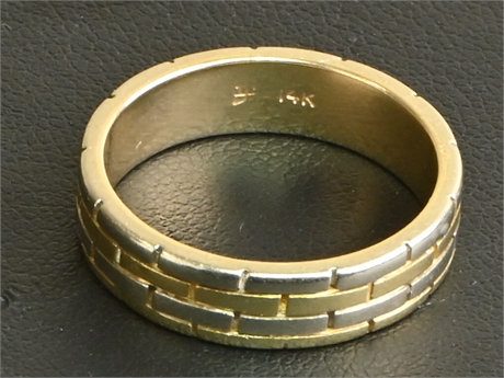 14K Brick Motif Band with Two-Tone Gold