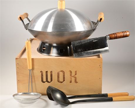 Chinese Wok in Original Crate with Accessories