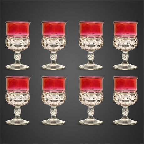 Set of 8 Ruby Flash Kings Crown Thumbprint Goblets — 5 ¾"
