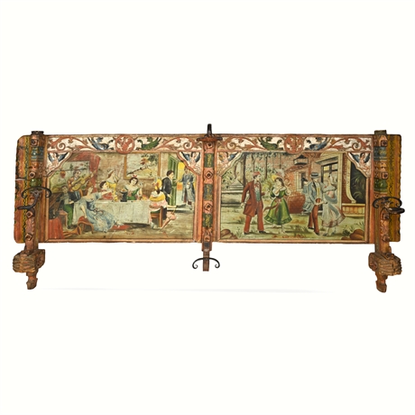 Sicilian Carretto Side Panel — Carved Putti, Painted Folk Tableaux, c.1900