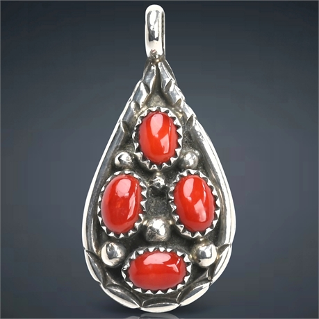Navajo Coral and Sterling Silver Pendant