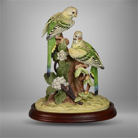 Royal Crown Budgerigar with Wooden Base