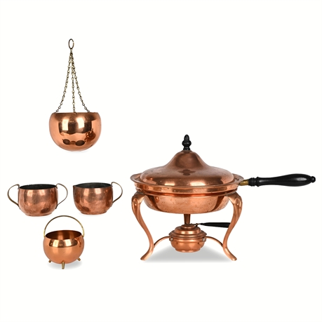 5pc​​​​​​​ S. Sternau Copper Chafing Dish Set - Pat. Jan 12 1892