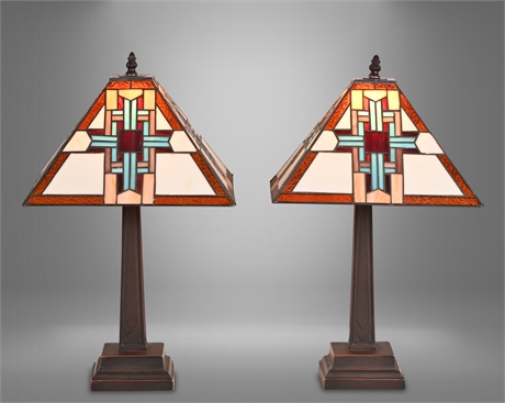 Pair Stained Glass Table Lamps