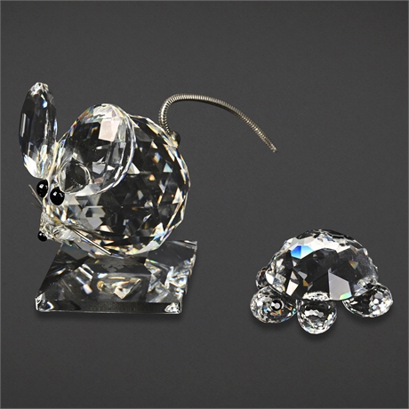 Swarovski Crystal Mouse & Turtle Figurines — Signed, Retired Models