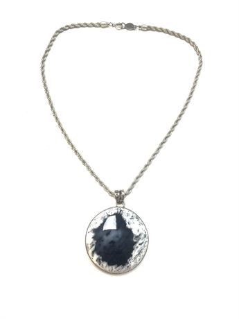 Sterling Silver Necklace With Black And White Stone