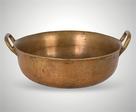 6lb Vintage Cast Brass Double-Handled Bowl – 9" Diameter