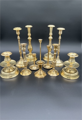 12 HEAVY BRASS CANDLE STICKS