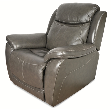 Jason Furniture Gray Leather Power Recliner Chair — USB, 2023
