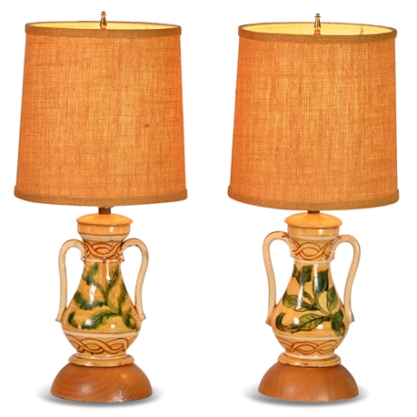 Mid-Century Italian Deruta Style Table Lamps