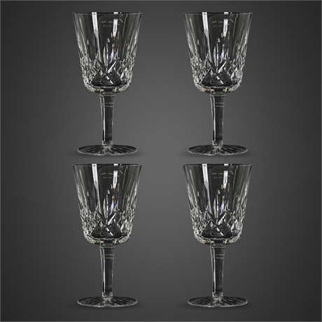 Set of 4 Waterford Crystal Lismore Water Goblets — Signed 7" Vintage Barware