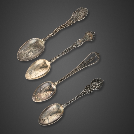 Sterling Souvenir Spoons — Colorado, Montana, New York & Wyoming, Set of 4
