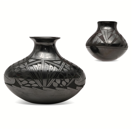 Pair of Mata Ortiz Blackware Pots — Signed Yuli Gaona & Mexican-Made