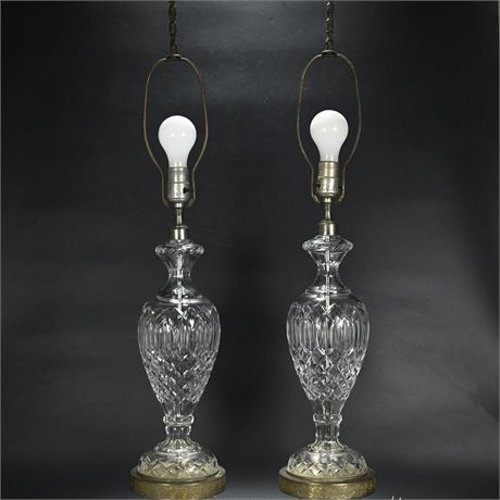 Pair Vintage Cut Glass Lamps