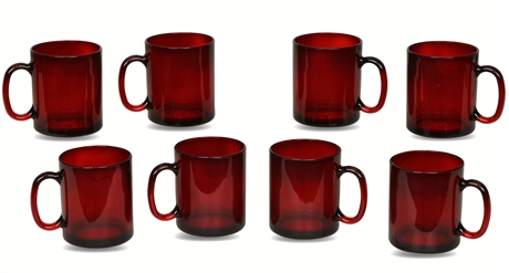 Arcoroc Red Vintage Glass Mugs