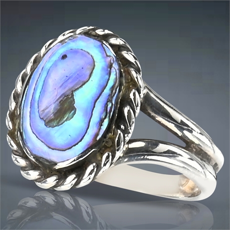 Sterling Silver Abalone Ring, Size 6.5