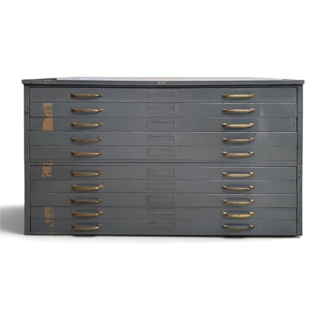 Diebold Flat File Cabinet 10 Drawer Steel Blueprint Industrial