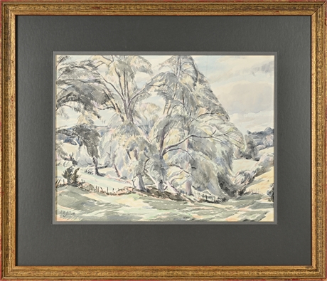 Percy Hague Jowett (1882–1955), “A Cotswold Landscape,” signed watercolor
