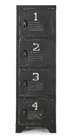 Industrial Steel 4-Door Locker Cabinet — Distressed Black Finish