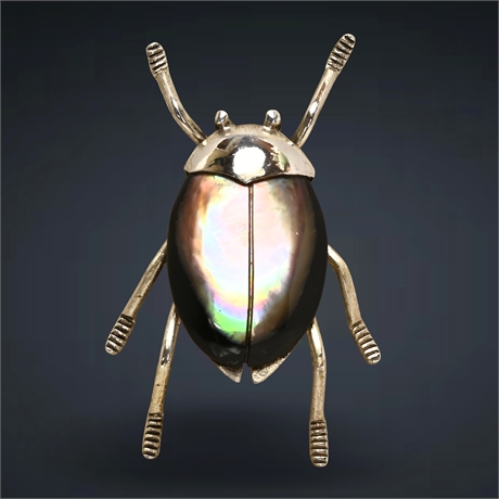Sterling Silver & Mother of Pearl Dung Beetle Pendant