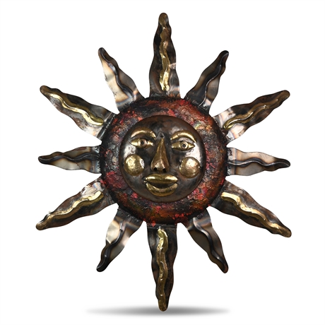Metal Sun Face Sculpture