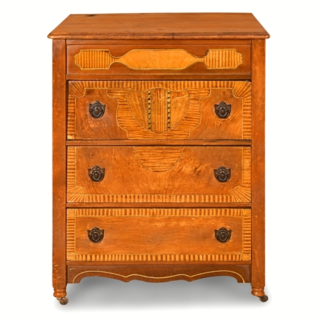 1920s Walnut Chest of Drawers – 3 Dovetail Drawers, Original Casters