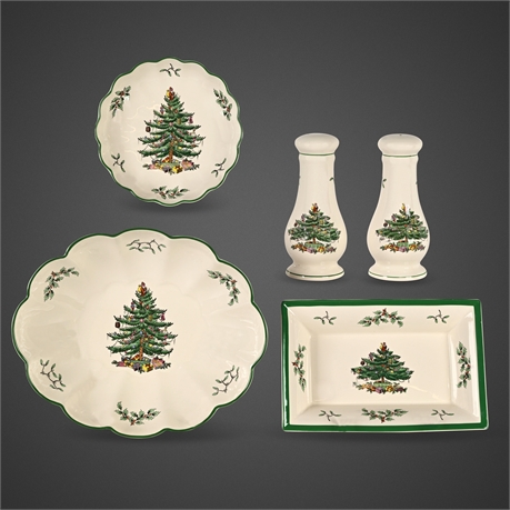 Spode Christmas Tree Five Piece Set – Bowls & Shakers, S3324-P/U/R/V, England