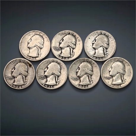 1932 - 1938 (7) Washington Silver Quarters