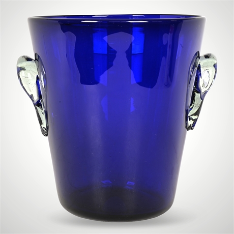 Cobalt Blue Hand-Blown Glass Ice Bucket, Double Handles