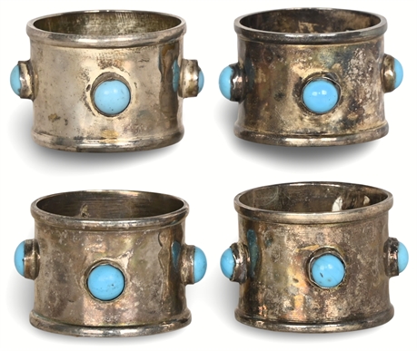 Silver Plate & Turquoise Napkin Rings