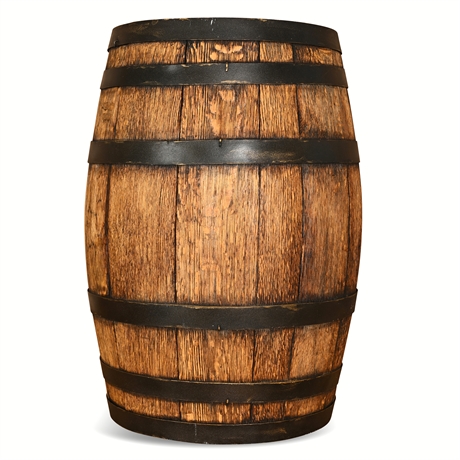 Oak Stave Barrel — Closed Head, Iron Hoops, Bung Hole, Unmarked